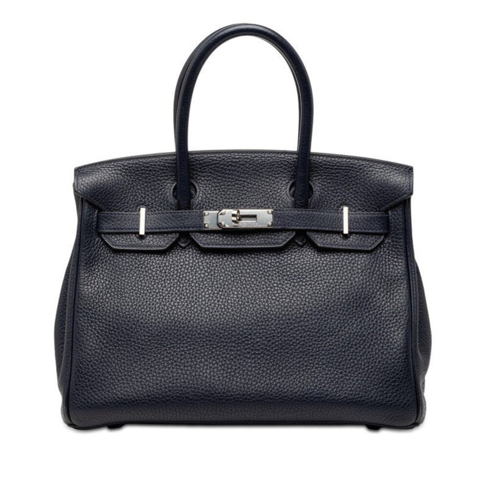 Hermes Clemence Birkin 30 Retourne Handbag Blue Nuit Rose Pourpre